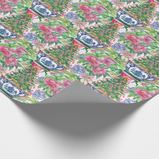 Waterverf Chinoiserie Ginger Jar Kerstboom Cadeaupapier (Hoek)