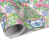 Waterverf Chinoiserie Ginger Jar Kerstboom Cadeaupapier (Rol Hoek)