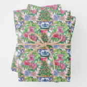 Waterverf Chinoiserie Ginger Jar Kerstboom Inpakpapier Vel (In situ)