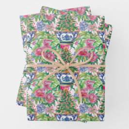 Waterverf Chinoiserie Ginger Jar Kerstboom Inpakpapier Vel