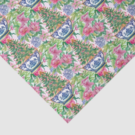 Waterverf Chinoiserie Ginger Jar Kerstboom Tissuepapier (Detail)