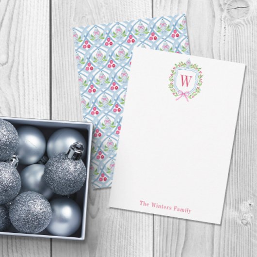 Waterverf Chinoiserie Ginger Jar Monogram Crest Bedankkaart