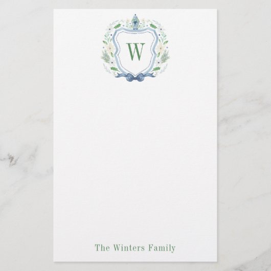 Waterverf Chinoiserie Ginger Jar Monogram Crest Briefpapier (Voorkant)