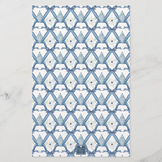 Waterverf Chinoiserie Ginger Jar Monogram Crest Briefpapier (Achterkant)