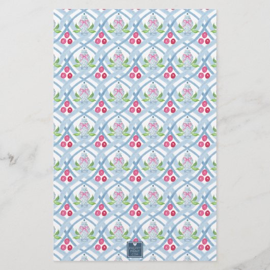 Waterverf Chinoiserie Ginger Jar Monogram Crest Briefpapier (Achterkant)