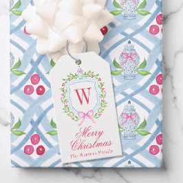 Waterverf Chinoiserie Ginger Jar Monogram Crest Cadeaulabel