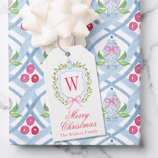 Waterverf Chinoiserie Ginger Jar Monogram Crest Cadeaulabel