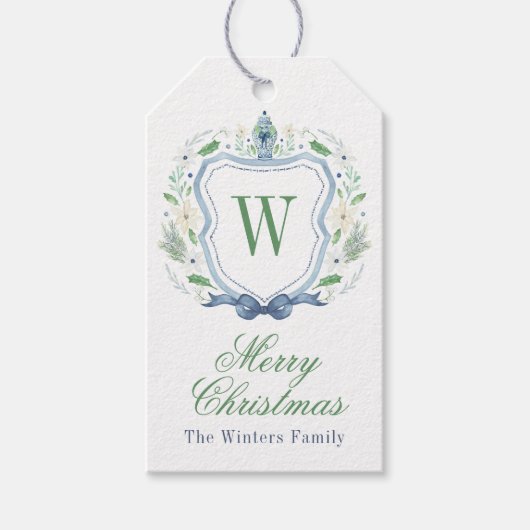 Waterverf Chinoiserie Ginger Jar Monogram Crest Cadeaulabel (Voorkant)