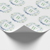 Waterverf Chinoiserie Ginger Jar Monogram Crest Cadeaupapier (Hoek)