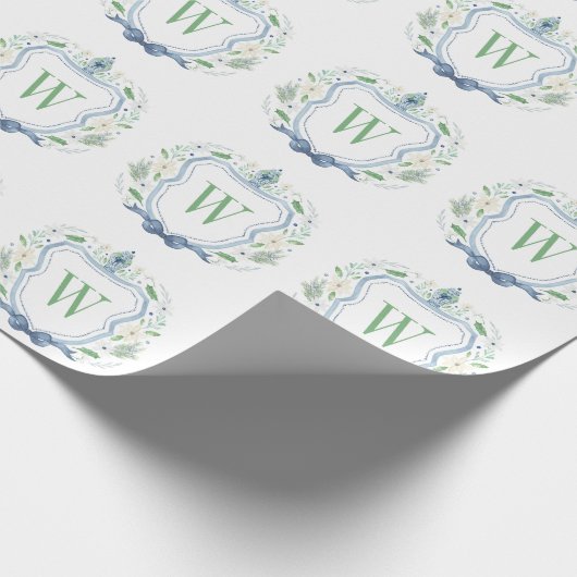 Waterverf Chinoiserie Ginger Jar Monogram Crest Cadeaupapier (Hoek)