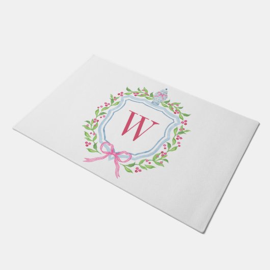 Waterverf Chinoiserie Ginger Jar Monogram Crest Deurmat (Schuin)