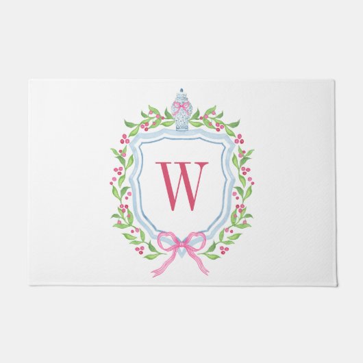 Waterverf Chinoiserie Ginger Jar Monogram Crest Deurmat (Voorkant)