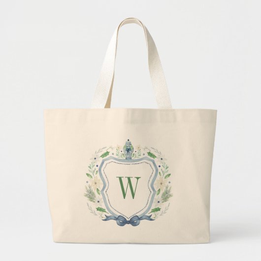 Waterverf Chinoiserie Ginger Jar Monogram Crest Grote Tote Bag (Voorkant)