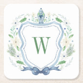 Waterverf Chinoiserie Ginger Jar Monogram Crest Kartonnen Onderzetters (Voorkant)