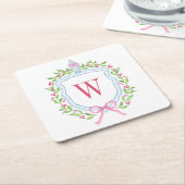 Waterverf Chinoiserie Ginger Jar Monogram Crest Kartonnen Onderzetters (Schuin)