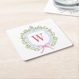 Waterverf Chinoiserie Ginger Jar Monogram Crest Kartonnen Onderzetters