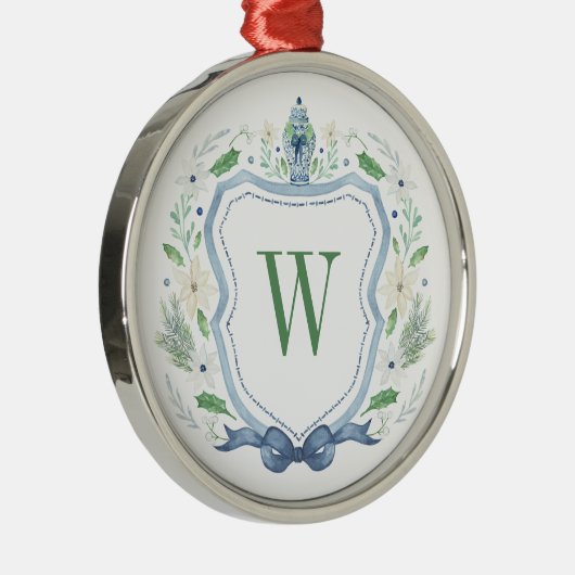 Waterverf Chinoiserie Ginger Jar Monogram Crest Metalen Ornament (Rechts)