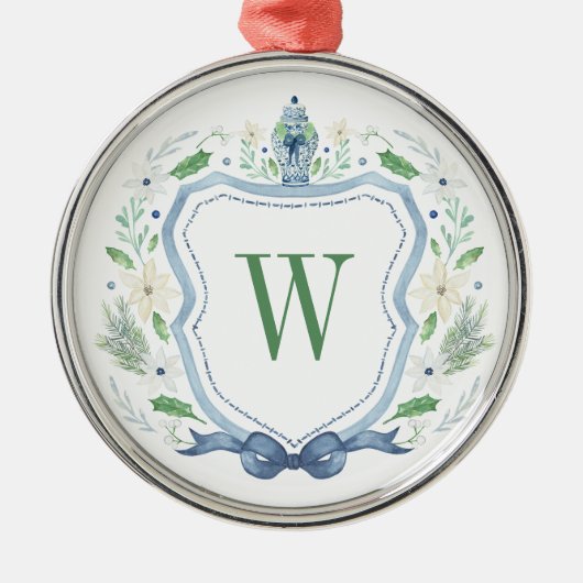 Waterverf Chinoiserie Ginger Jar Monogram Crest Metalen Ornament (Voorkant)