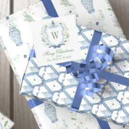 Waterverf Chinoiserie Ginger Jar Monogram Crest Notitiekaartje