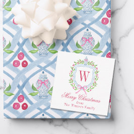 Waterverf Chinoiserie Ginger Jar Monogram Crest Notitiekaartje