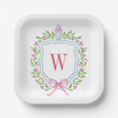 Waterverf Chinoiserie Ginger Jar Monogram Crest Papieren Bordje (Voorkant)