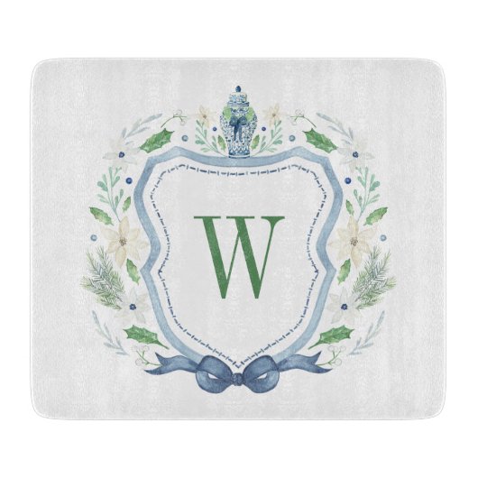 Waterverf Chinoiserie Ginger Jar Monogram Crest Snijplank (Voorkant)