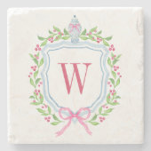 Waterverf Chinoiserie Ginger Jar Monogram Crest Stenen Onderzetter (Voorkant)