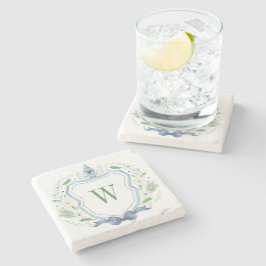 Waterverf Chinoiserie Ginger Jar Monogram Crest Stenen Onderzetter