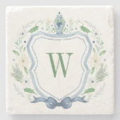 Waterverf Chinoiserie Ginger Jar Monogram Crest Stenen Onderzetter (Voorkant)