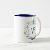 Waterverf Chinoiserie Ginger Jar Monogram Crest Tweekleurige Koffiemok (Voorkant rechts)