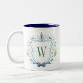 Waterverf Chinoiserie Ginger Jar Monogram Crest Tweekleurige Koffiemok (Links)