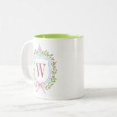 Waterverf Chinoiserie Ginger Jar Monogram Crest Tweekleurige Koffiemok (Voorkant links)