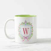 Waterverf Chinoiserie Ginger Jar Monogram Crest Tweekleurige Koffiemok (Links)