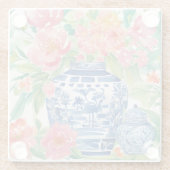 Waterverf Chinoiserie Ginger Jar of Flowers Glazen Onderzetter (Achterkant)