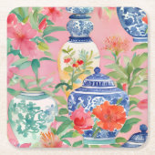 Waterverf Chinoiserie Ginger Jars & Flowers Kartonnen Onderzetters (Voorkant)