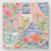 Waterverf Chinoiserie Ginger Jars & Flowers Stenen Onderzetter (Voorkant)