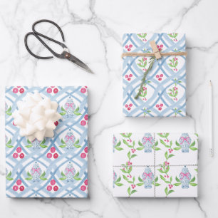 Waterverf Chinoiserie Ginger Jars & Holly Inpakpapier Vel