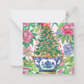 Waterverf Chinoiserie Kerstboom Behuizing Notitiekaartje (Voorkant)
