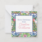 Waterverf Chinoiserie Kerstboom Behuizing Notitiekaartje (Achterkant)