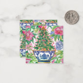 Waterverf Chinoiserie Kerstboom Behuizing Notitiekaartje (Voorkant / Achterkant in situ)