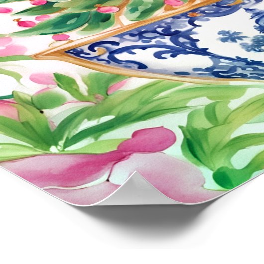 Waterverf Chinoiserie Kerstboom Poster (Hoek)