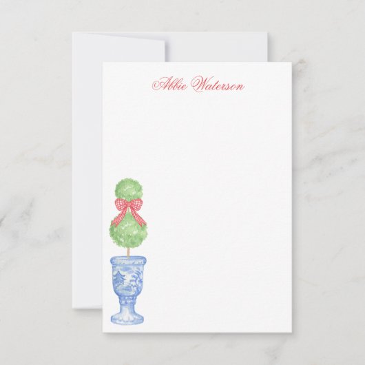 Waterverf Chinoiserie Kerststrik Topiary Bedankkaart (Voorkant)