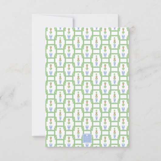 Waterverf Chinoiserie Kerststrik Topiary Bedankkaart (Achterkant)