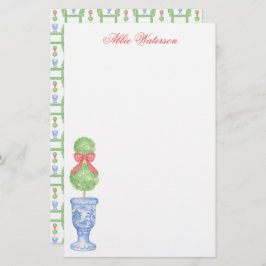 Waterverf Chinoiserie Kerststrik Topiary Briefpapier