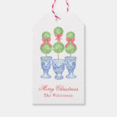 Waterverf Chinoiserie Kerststrik Topiary Cadeaulabel (Voorkant)