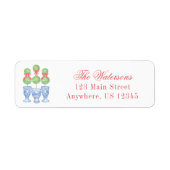 Waterverf Chinoiserie Kerststrik Topiary Etiket (Voorkant)