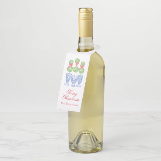 Waterverf Chinoiserie Kerststrik Topiary Flessenhanger (Schuin)