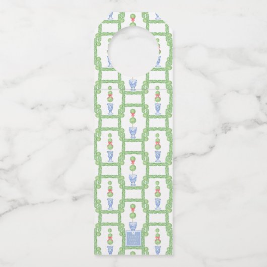 Waterverf Chinoiserie Kerststrik Topiary Flessenhanger (Achterkant)