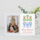 Waterverf Chinoiserie Kerststrik Topiary Foto Feestdagenkaart (Staand voorkant)