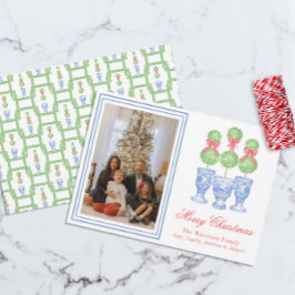 Waterverf Chinoiserie Kerststrik Topiary Foto Feestdagenkaart